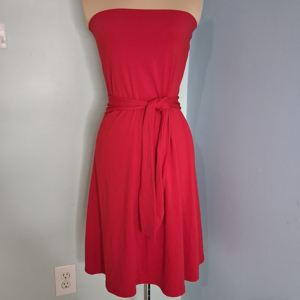 Susana Monaco Red Strapless Tube Dress Fit & Flare Waist Tie Mini size Small